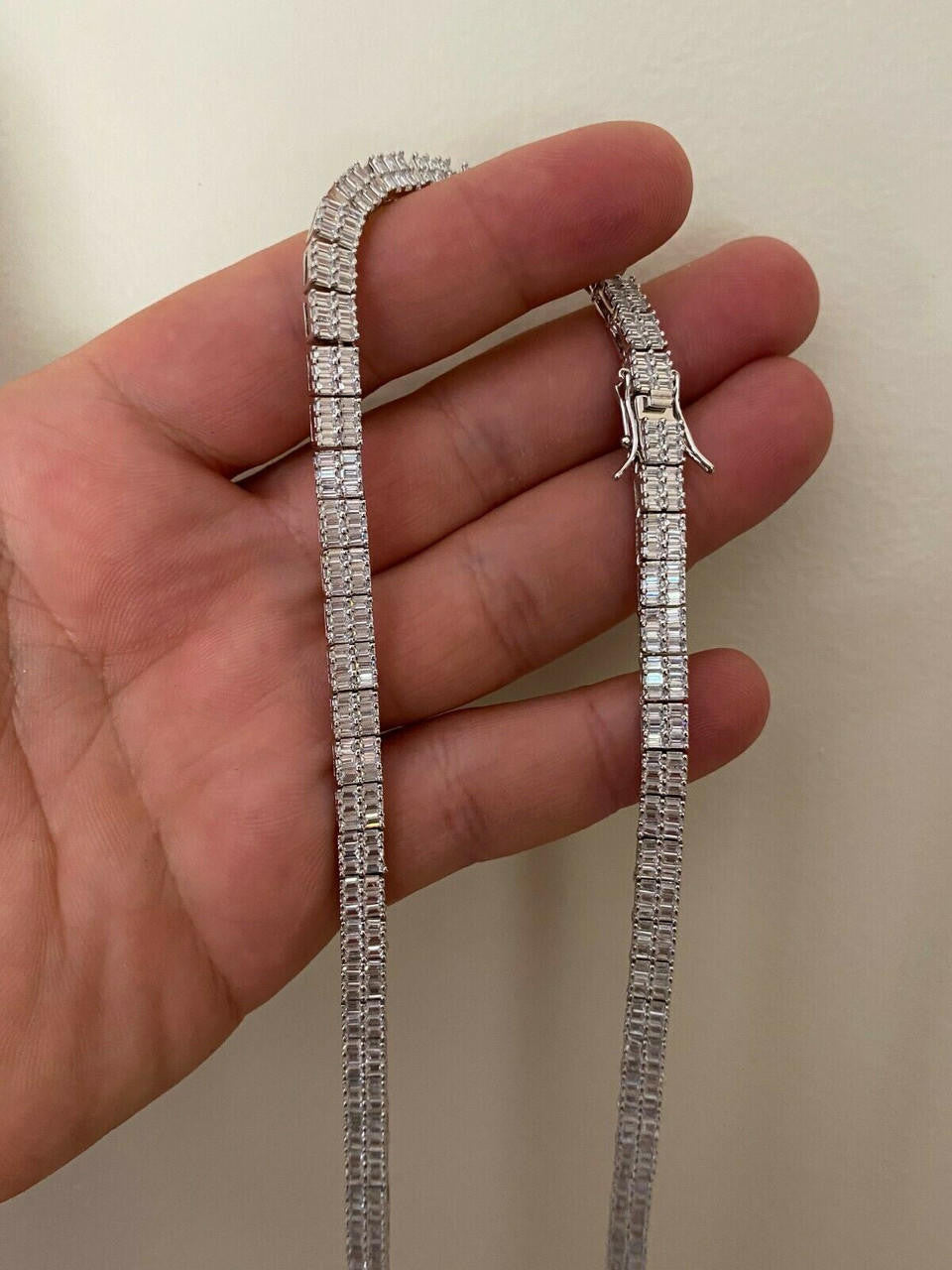 SOLID 925 Sterling Silver Baguette Tennis Chain ICED Diamond