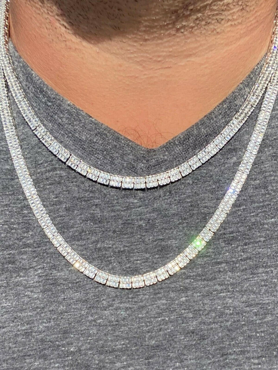 SOLID 925 Sterling Silver Baguette Tennis Chain ICED Diamond