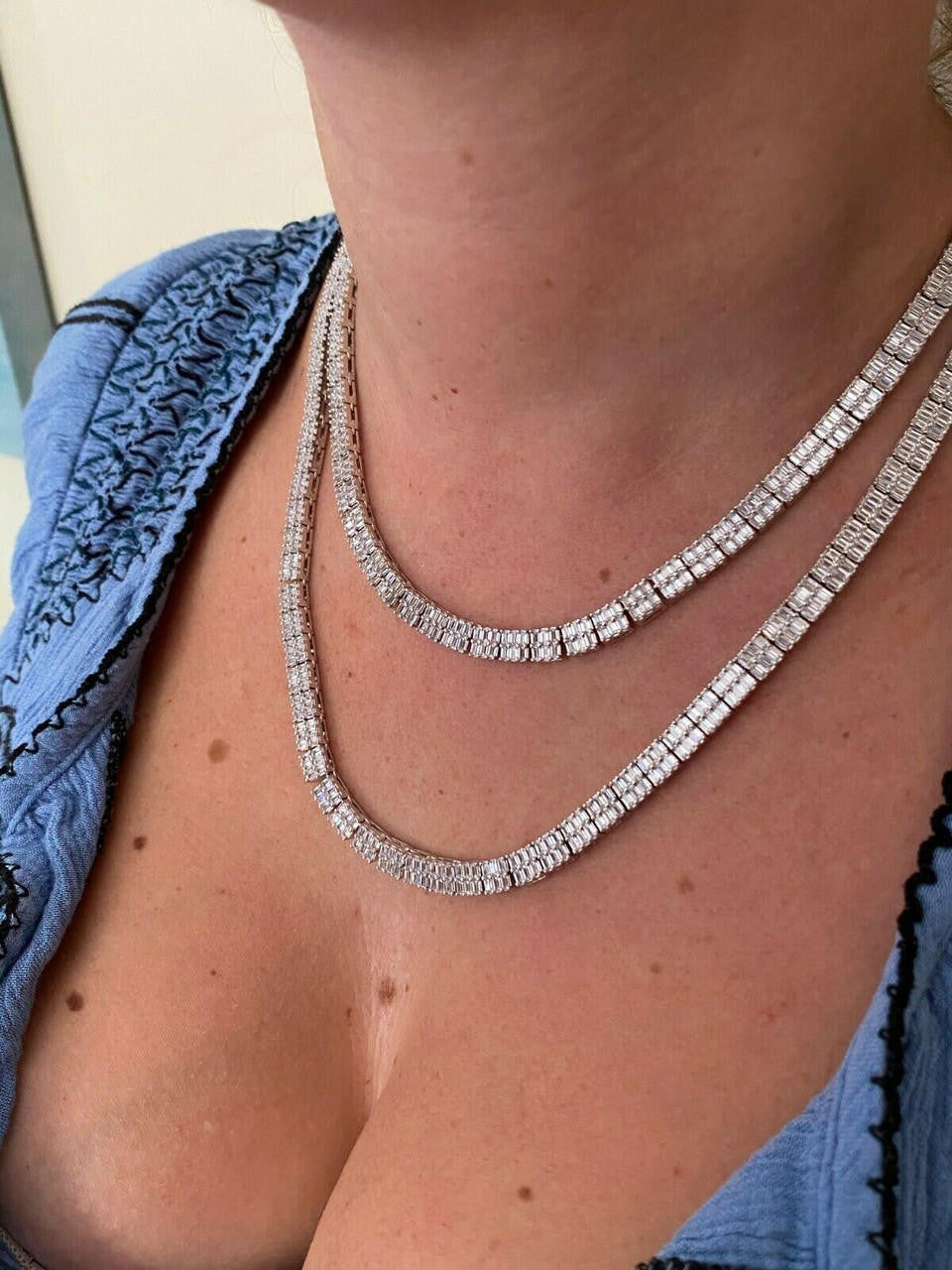SOLID 925 Sterling Silver Baguette Tennis Chain ICED Diamond