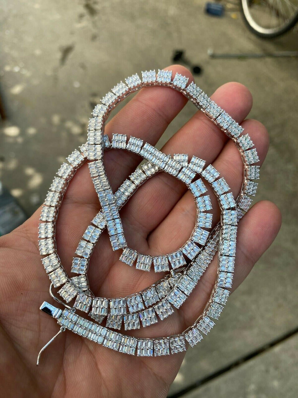 SOLID 925 Sterling Silver Baguette Tennis Chain ICED Diamond