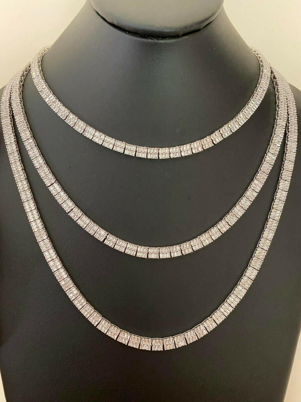 SOLID 925 Sterling Silver Baguette Tennis Chain ICED Diamond
