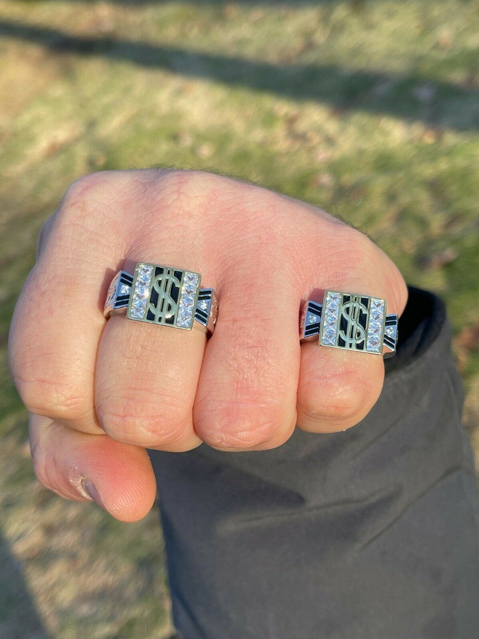 Italiano Silver, Inc Solid 925 Sterling Silver Dollar Sign dollar Diamond Bling Money Ring Iced Hip Hop