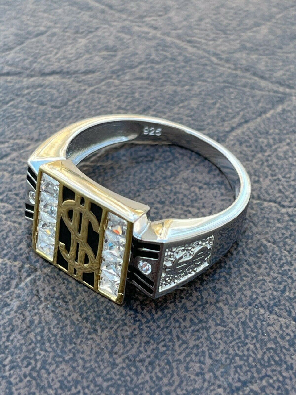 Italiano Silver, Inc Solid 925 Sterling Silver Dollar Sign dollar Diamond Bling Money Ring Iced Hip Hop