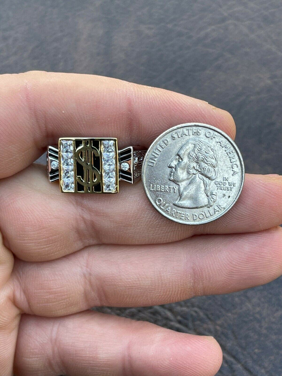 Italiano Silver, Inc Solid 925 Sterling Silver Dollar Sign dollar Diamond Bling Money Ring Iced Hip Hop