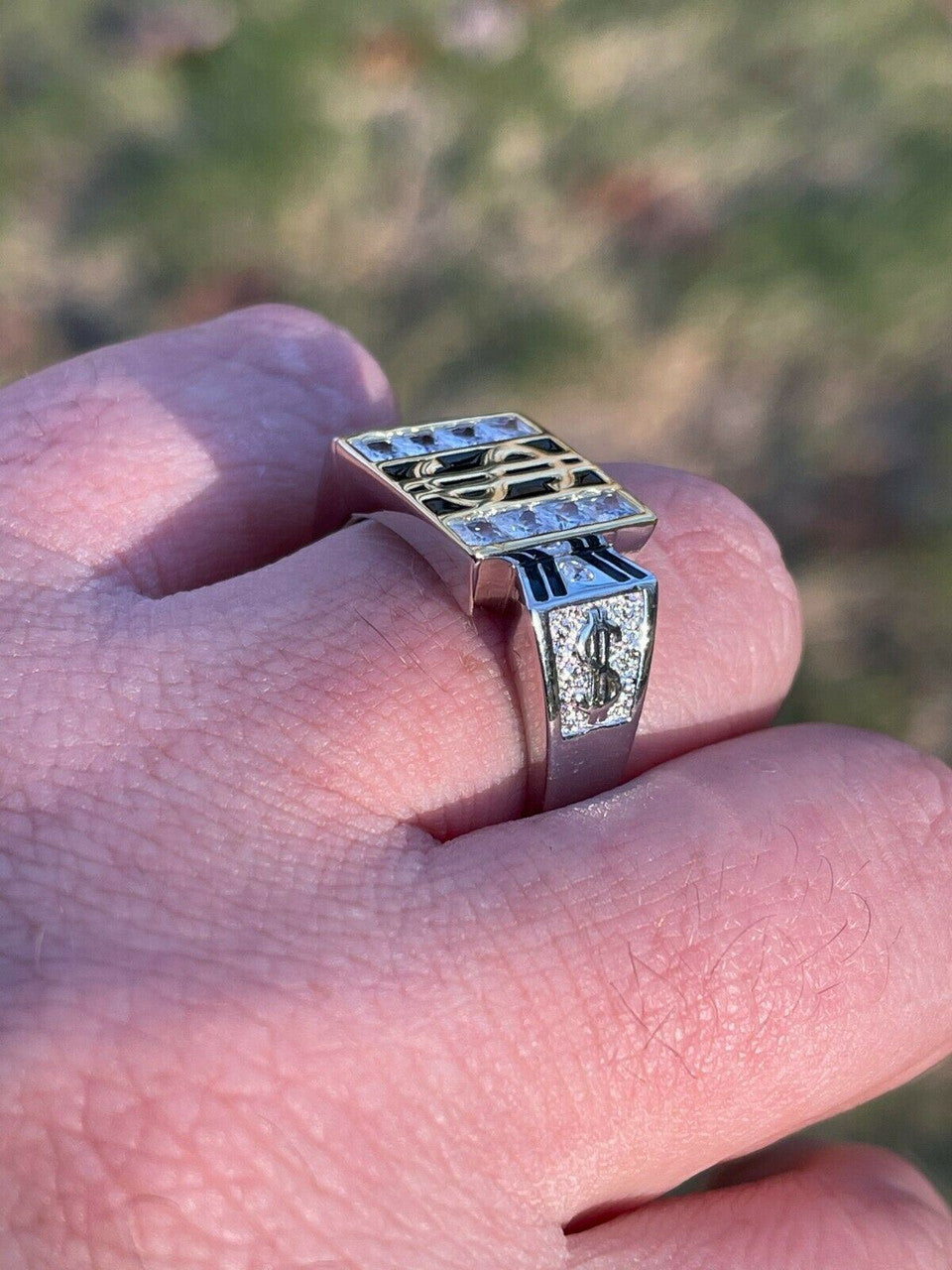 Italiano Silver, Inc Solid 925 Sterling Silver Dollar Sign dollar Diamond Bling Money Ring Iced Hip Hop