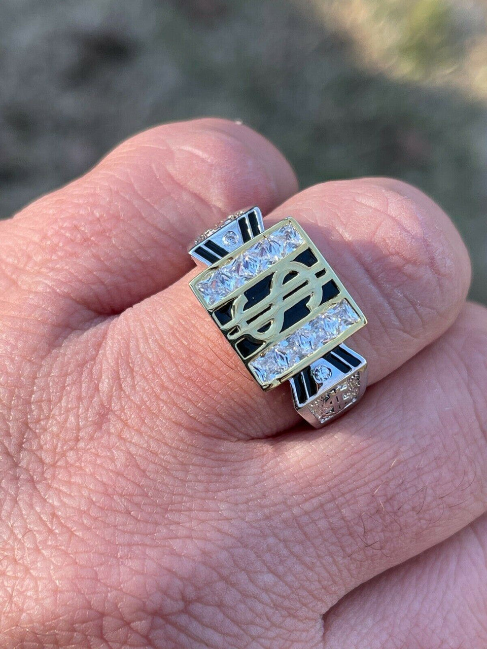 Italiano Silver, Inc Solid 925 Sterling Silver Dollar Sign dollar Diamond Bling Money Ring Iced Hip Hop