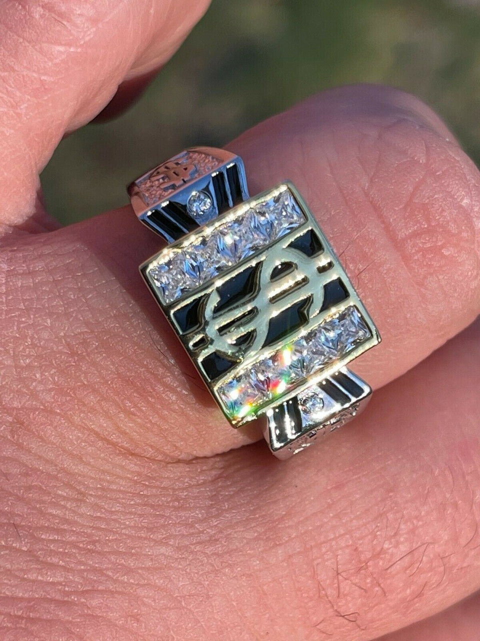 Italiano Silver, Inc Solid 925 Sterling Silver Dollar Sign dollar Diamond Bling Money Ring Iced Hip Hop