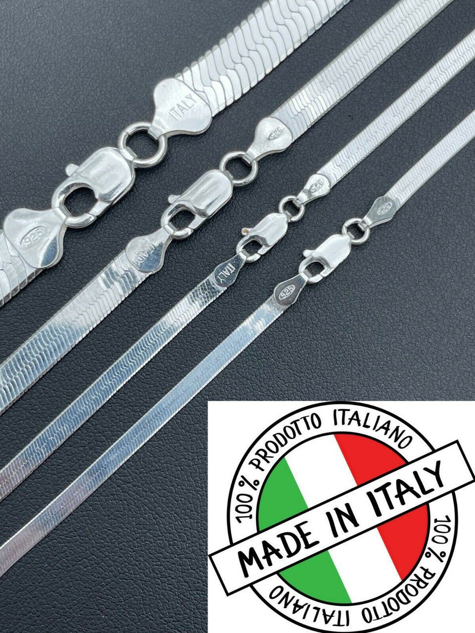 Italiano Silver, Inc Solid 925 Sterling Silver Herringbone Chain Necklace 3-9mm 14- 28 Diamond Cut