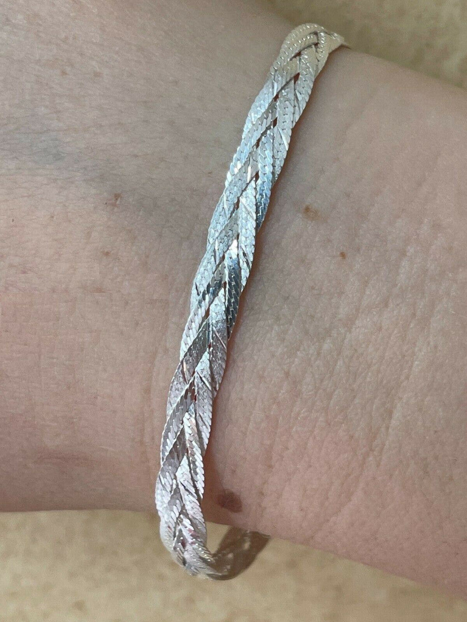 Italiano Silver, Inc Solid 925 Sterling Silver Ladies 6mm Twisted Braided Herringbone Bracelet ITALY
