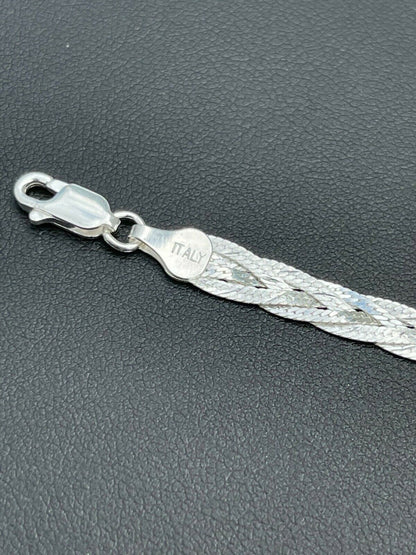 Italiano Silver, Inc Solid 925 Sterling Silver Ladies 6mm Twisted Braided Herringbone Bracelet ITALY
