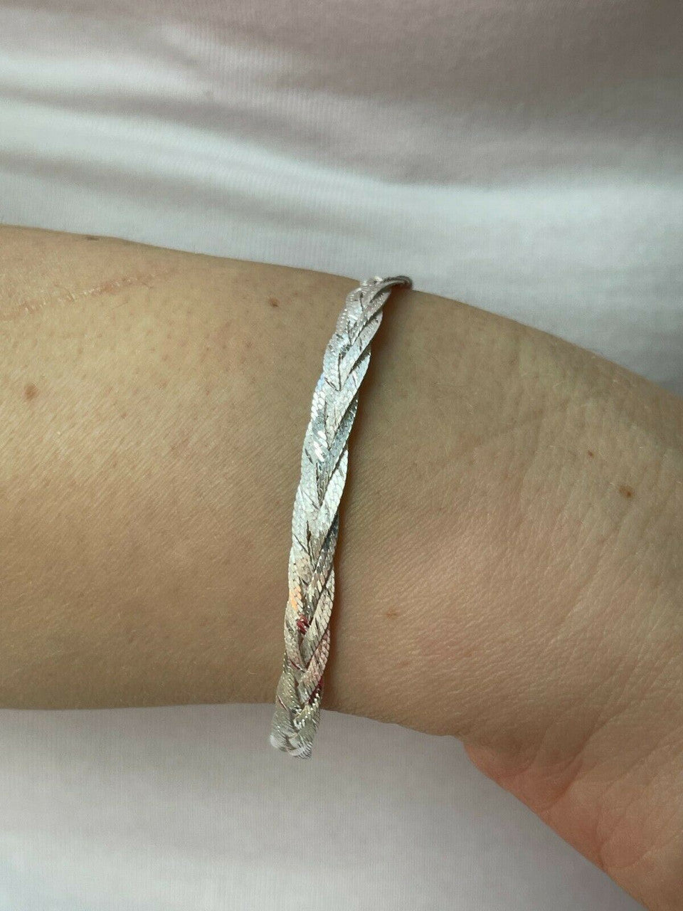 Italiano Silver, Inc Solid 925 Sterling Silver Ladies 6mm Twisted Braided Herringbone Bracelet ITALY