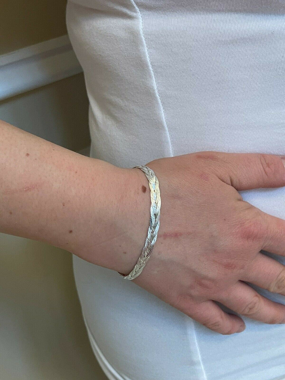 Italiano Silver, Inc Solid 925 Sterling Silver Ladies 6mm Twisted Braided Herringbone Bracelet ITALY