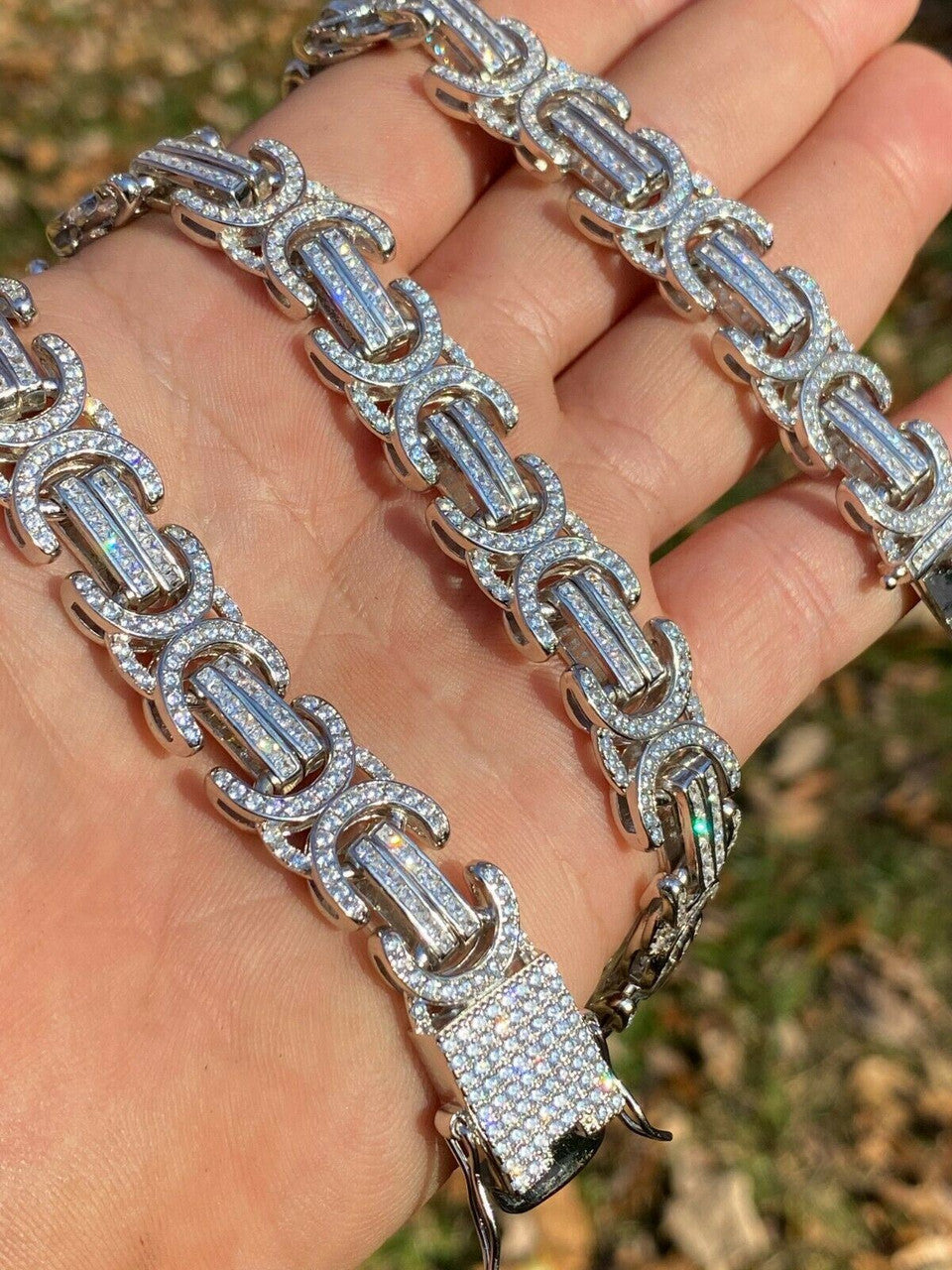 Italiano Silver, Inc Solid 925 Sterling Silver Mens Byzantine Link Chain Iced 14mm Thick Flooded Out