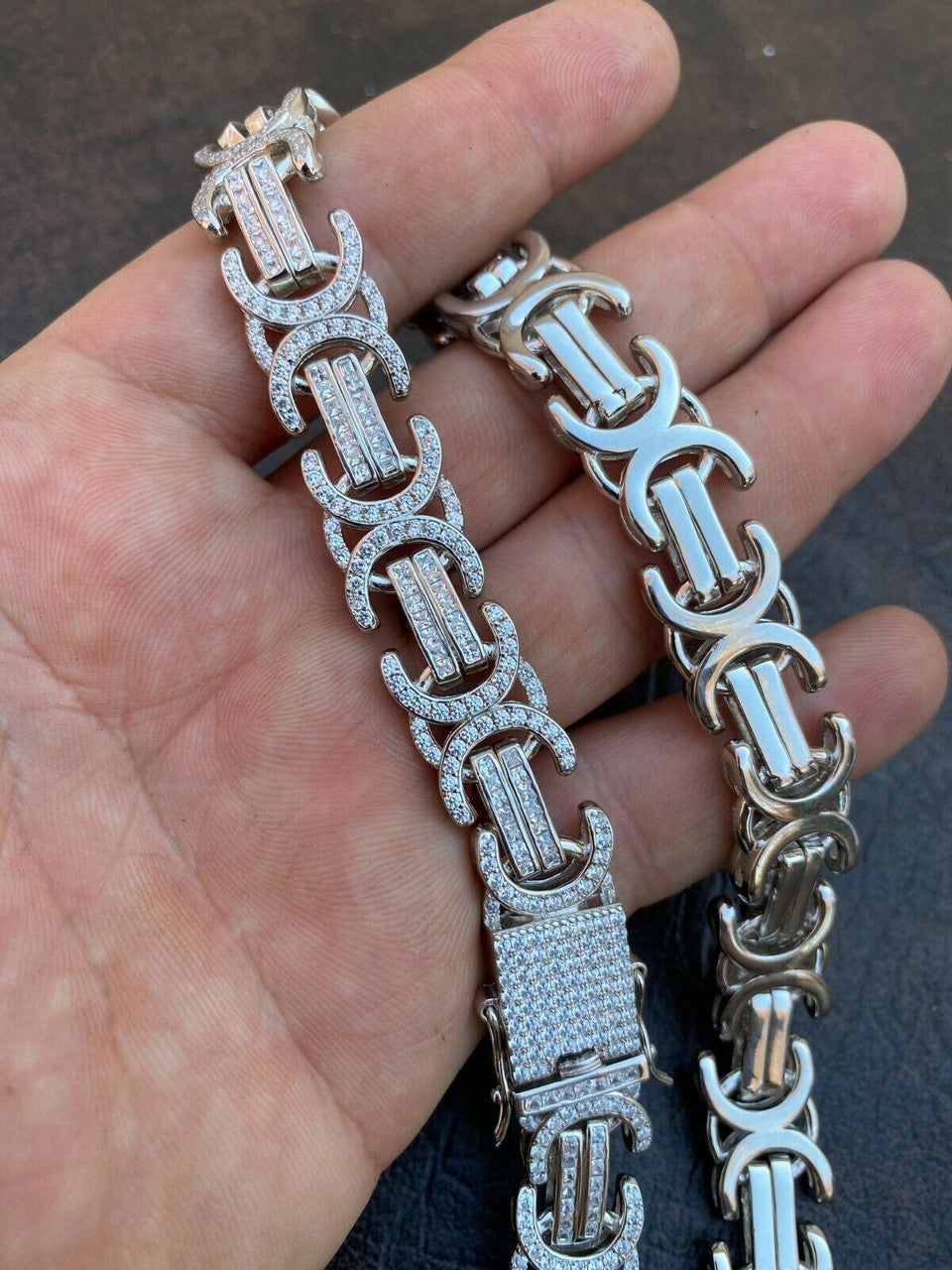 Italiano Silver, Inc Solid 925 Sterling Silver Mens Byzantine Link Chain Iced 14mm Thick Flooded Out
