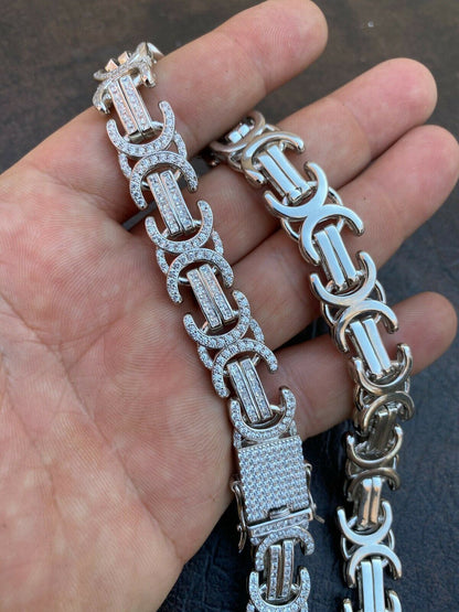 Italiano Silver, Inc Solid 925 Sterling Silver Mens Byzantine Link Chain Iced 14mm Thick Flooded Out