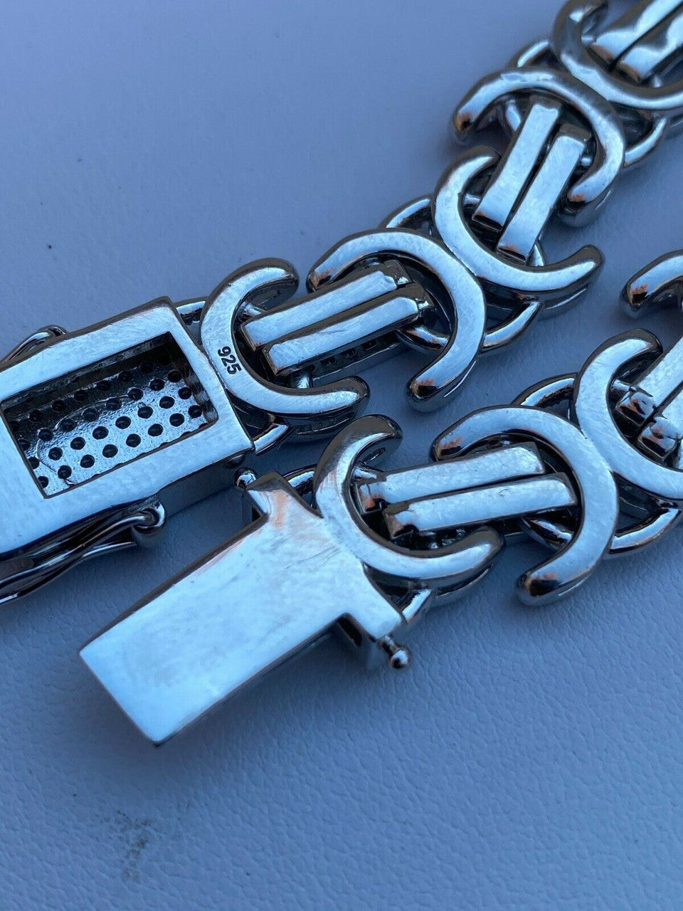 Solid 925 Sterling Silver Mens Byzantine Link Chain Iced 14mm