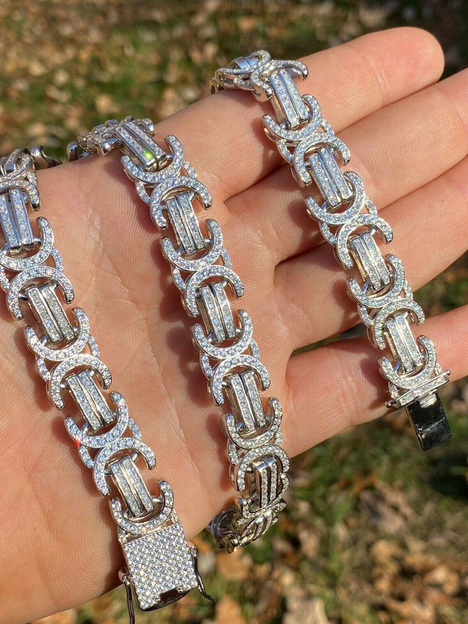 Italiano Silver, Inc Solid 925 Sterling Silver Mens Byzantine Link Chain Iced 14mm Thick Flooded Out
