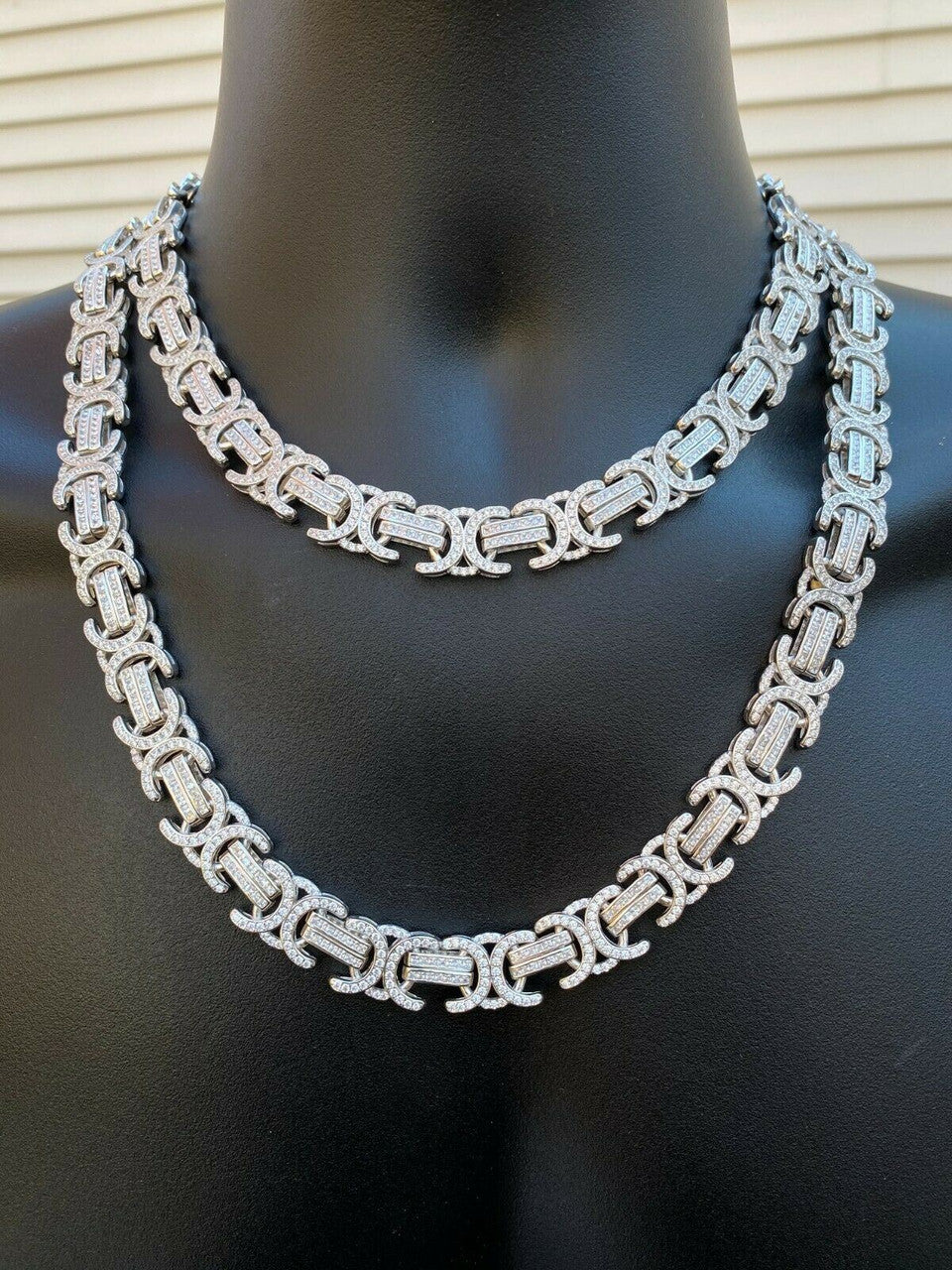 Italiano Silver, Inc Solid 925 Sterling Silver Mens Byzantine Link Chain Iced 14mm Thick Flooded Out