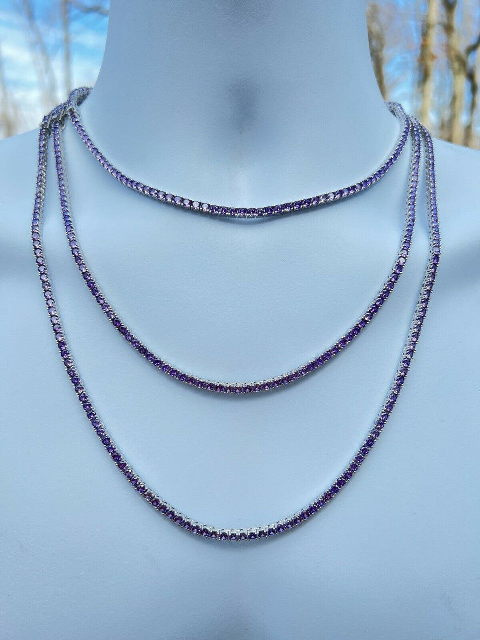 Tennis Chain Real 925 Sterling Silver Purple Amethyst Diamond