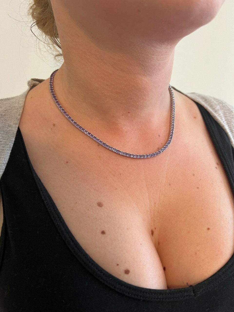 Italiano Silver, Inc Tennis Chain Real 925 Sterling Silver Purple Amethyst Diamond Necklace 16-28