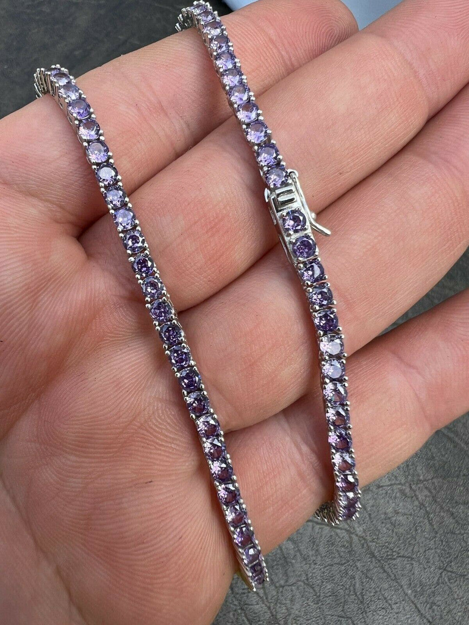 Italiano Silver, Inc Tennis Chain Real 925 Sterling Silver Purple Amethyst Diamond Necklace 16-28