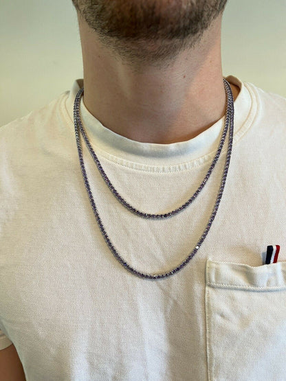 Italiano Silver, Inc Tennis Chain Real 925 Sterling Silver Purple Amethyst Diamond Necklace 16-28