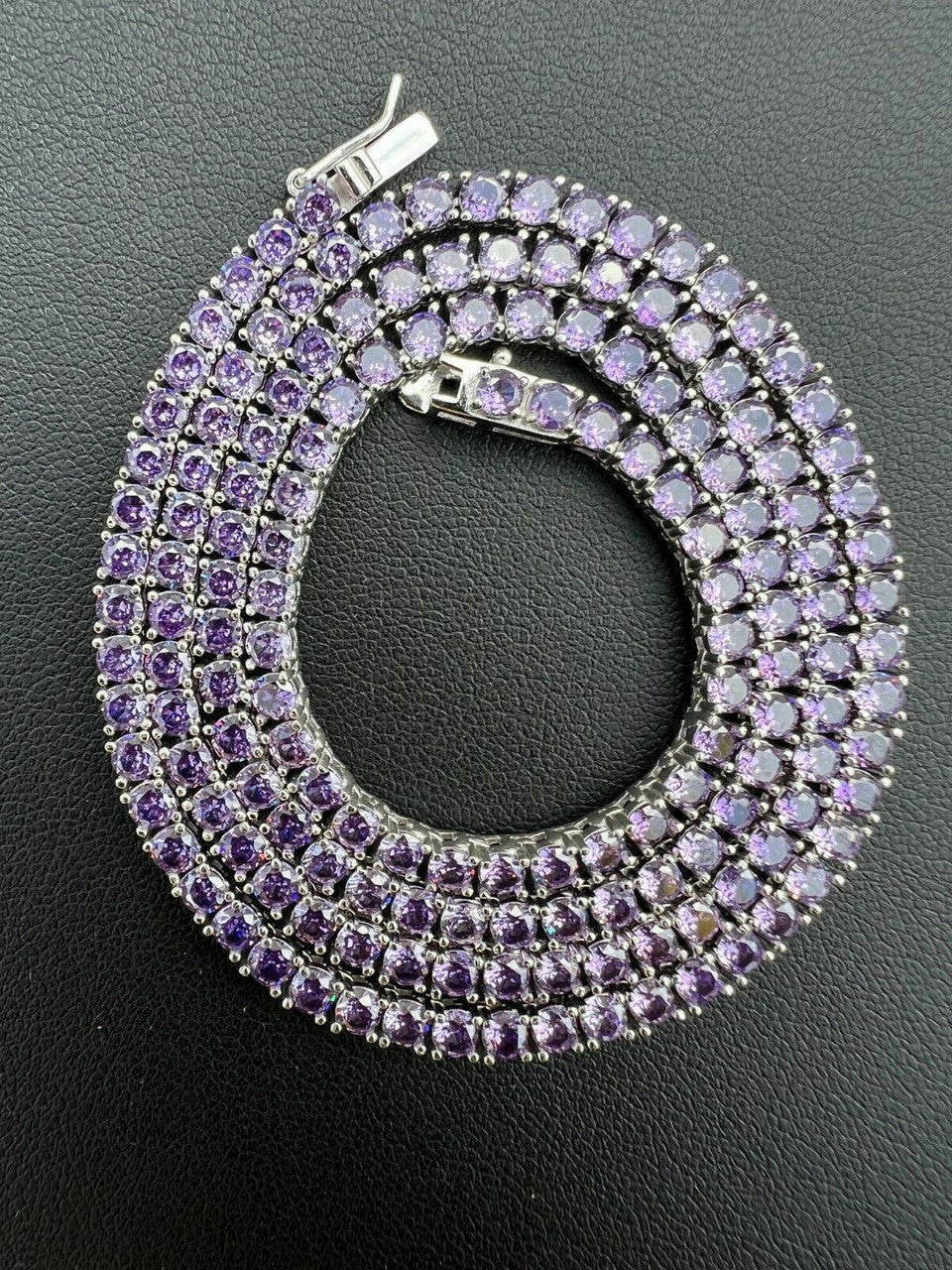 Italiano Silver, Inc Tennis Chain Real 925 Sterling Silver Purple Amethyst Diamond Necklace 16-28