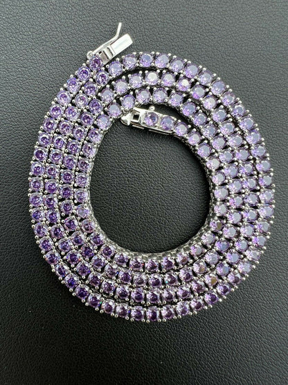 Italiano Silver, Inc Tennis Chain Real 925 Sterling Silver Purple Amethyst Diamond Necklace 16-28
