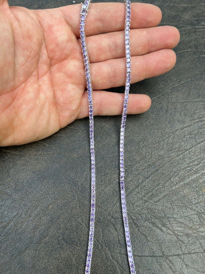 Italiano Silver, Inc Tennis Chain Real 925 Sterling Silver Purple Amethyst Diamond Necklace 16-28