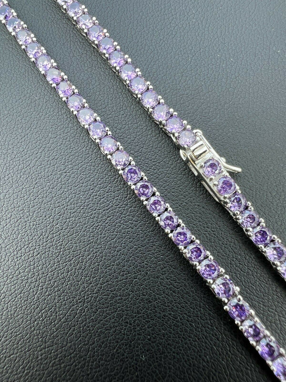 Tennis Chain Real 925 Sterling Silver Purple Amethyst Diamond