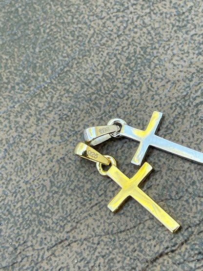 Italiano Silver, Inc Tiny Ladies 0.5 Plain Cross Pendant Solid 925 Sterling Silver 14k Gold Necklace