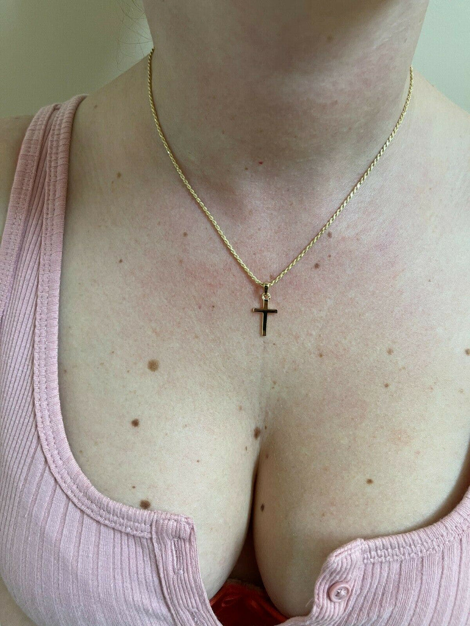 Italiano Silver, Inc Tiny Ladies 0.5 Plain Cross Pendant Solid 925 Sterling Silver 14k Gold Necklace