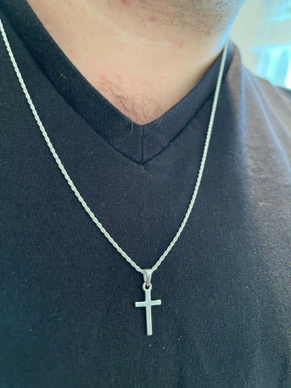 Italiano Silver, Inc Tiny Ladies 0.5 Plain Cross Pendant Solid 925 Sterling Silver 14k Gold Necklace