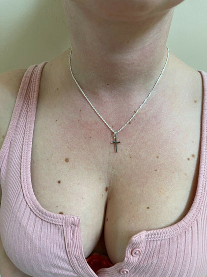 Italiano Silver, Inc Tiny Ladies 0.5 Plain Cross Pendant Solid 925 Sterling Silver 14k Gold Necklace