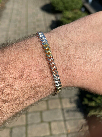 Italiano Silver, Inc Tri Color Solid 925 Silver and 14k Gold Miami Cuban Link Necklace Chain Bracelet
