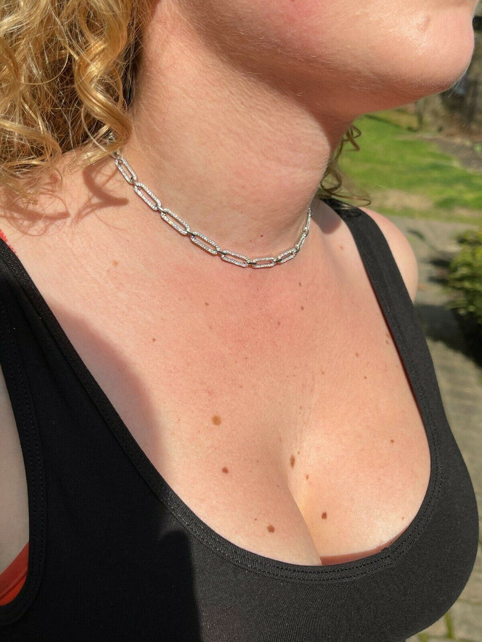 Ladies Solid 925 Sterling Silver Paperclip Chain Iced CZ 14 16 18 20 22 24