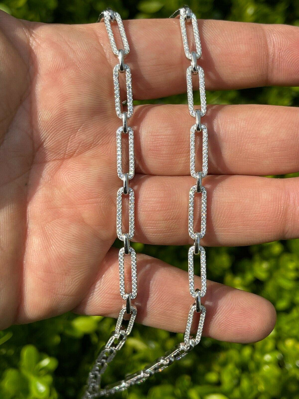 Ladies Solid 925 Sterling Silver Paperclip Chain Iced CZ 14 16 18 20 22 24