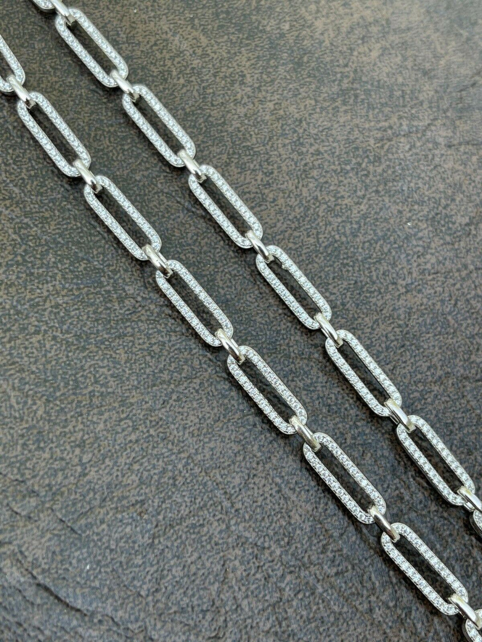 Ladies Solid 925 Sterling Silver Paperclip Chain Iced CZ 14