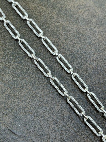 Ladies Solid 925 Sterling Silver Paperclip Chain Iced CZ 14 16 18 20 22 24