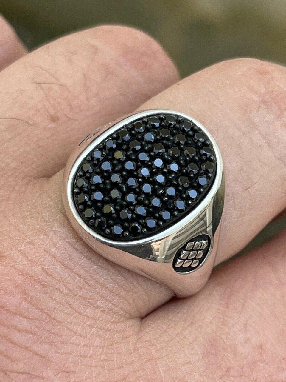 Large Men Real Solid 925 Sterling Silver Ring Iced Black Diamond Pinky Size 7-13