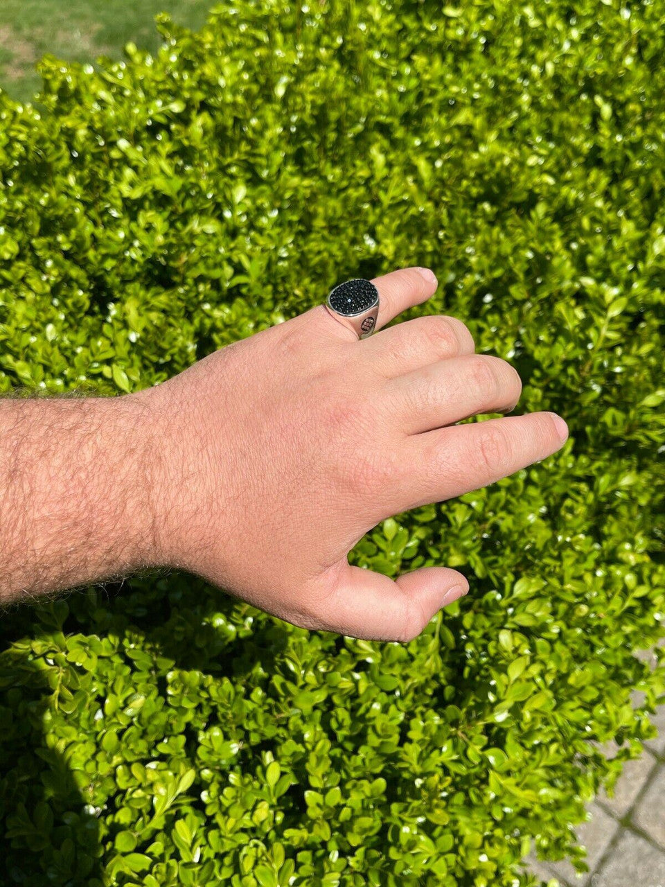 Large Men Real Solid 925 Sterling Silver Ring Iced Black Diamond Pinky Size 7-13