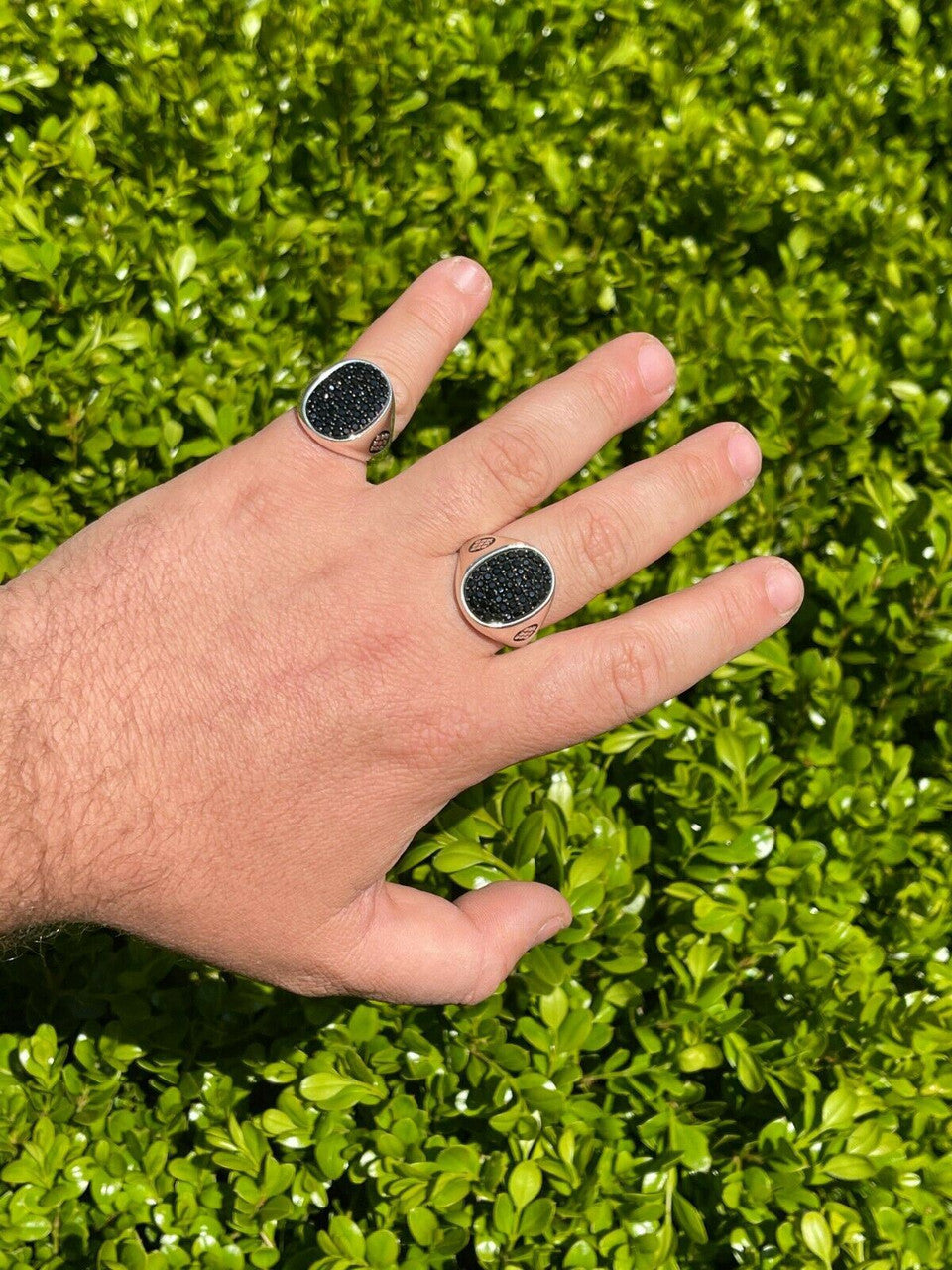 Large Men Real Solid 925 Sterling Silver Ring Iced Black Diamond Pinky Size 7-13