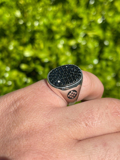 Large Men Real Solid 925 Sterling Silver Ring Iced Black Diamond Pinky Size 7-13