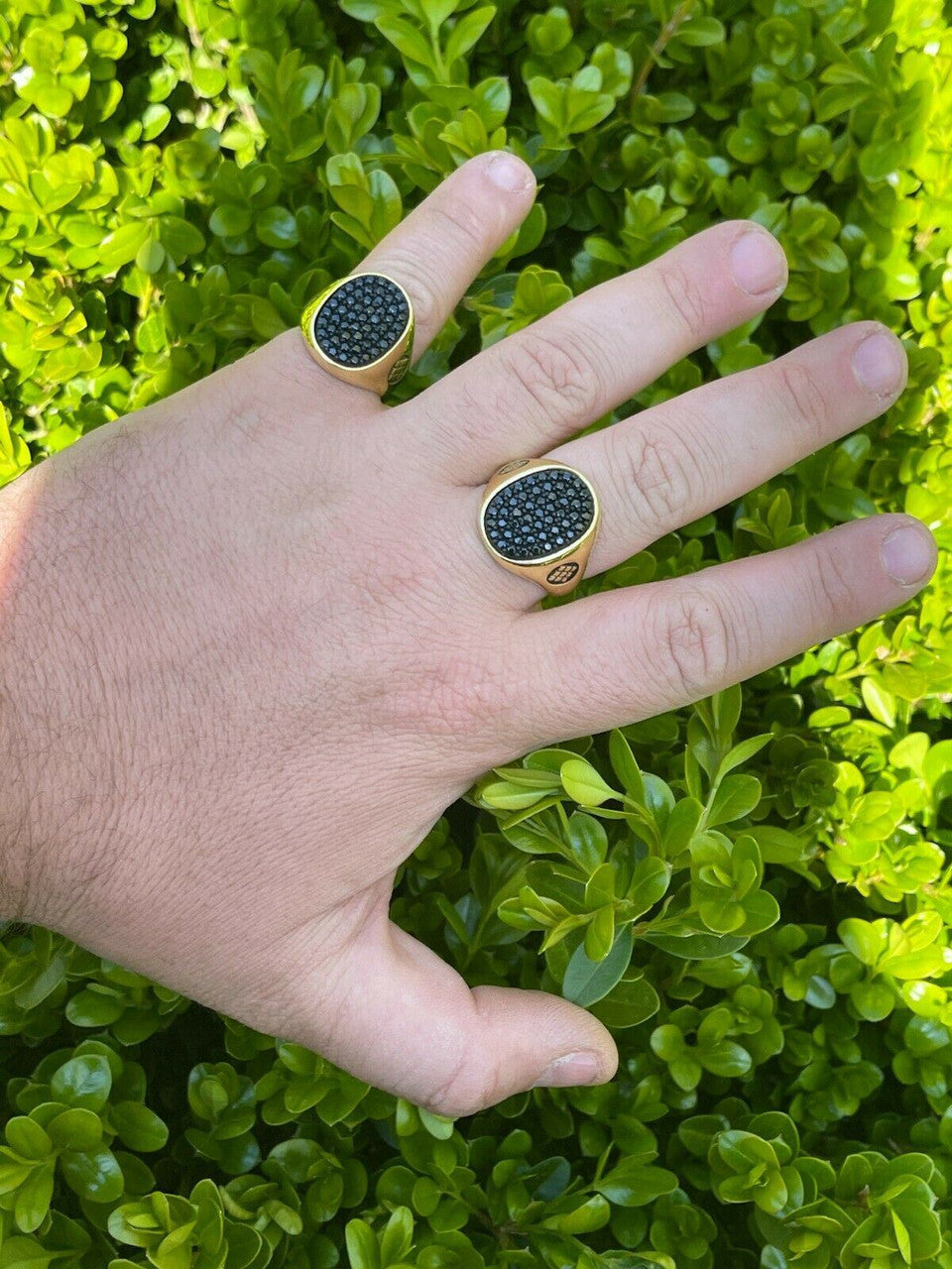 Large Mens Real 925 Sterling Silver and 14k Gold Iced Black Diamond Ring Size 7-13