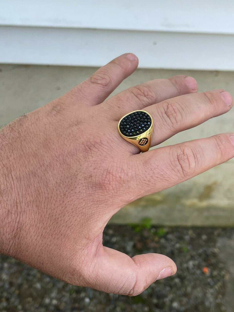 Large Mens Real 925 Sterling Silver and 14k Gold Iced Black Diamond Ring Size 7-13