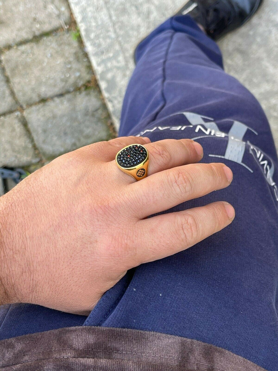 Large Mens Real 925 Sterling Silver and 14k Gold Iced Black Diamond Ring Size 7-13