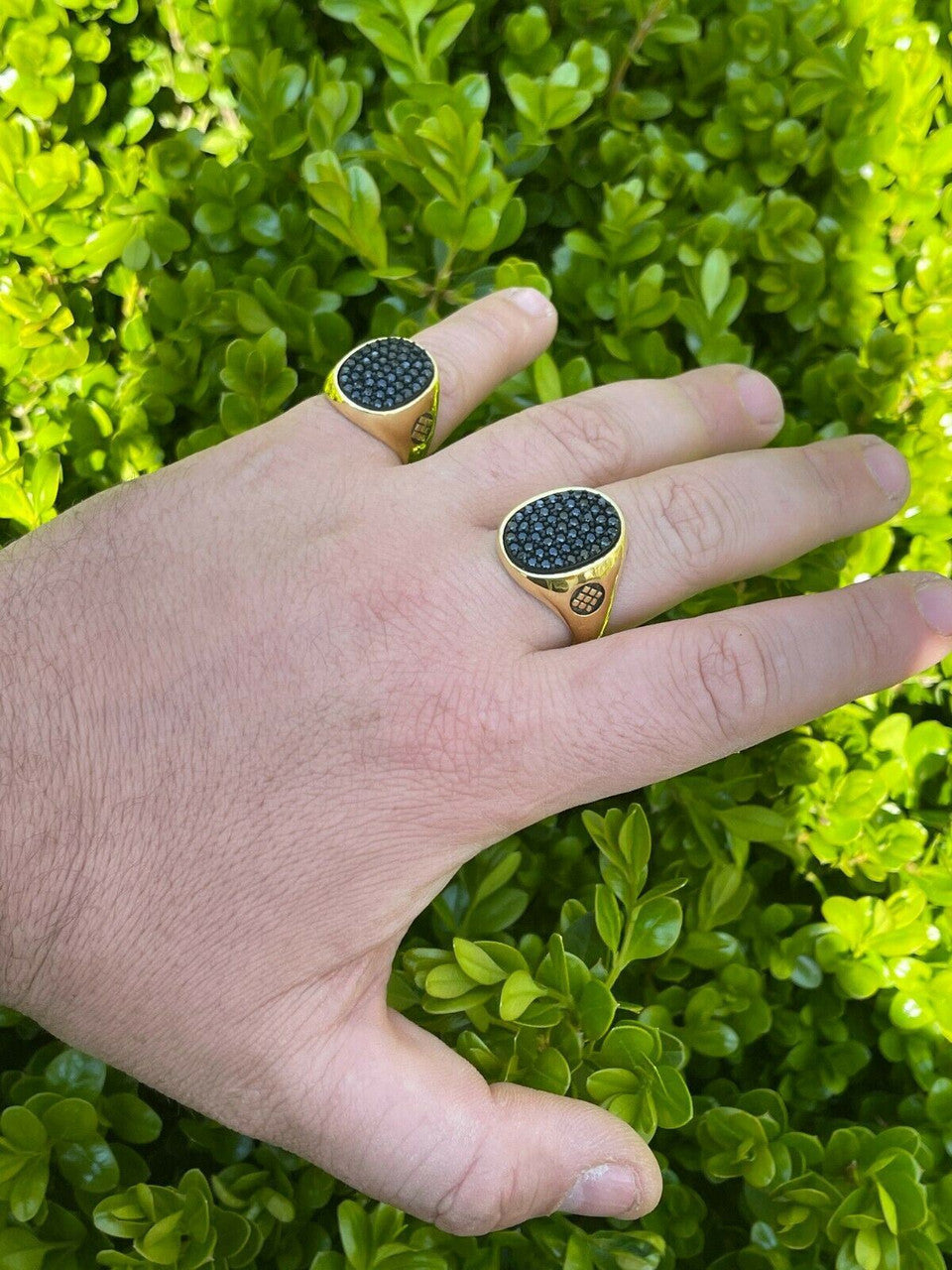 Large Mens Real 925 Sterling Silver and 14k Gold Iced Black Diamond Ring Size 7-13