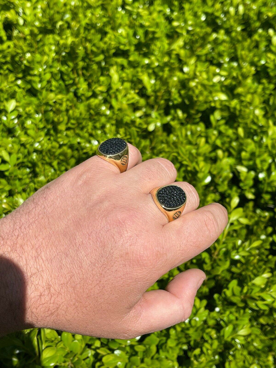 Large Mens Real 925 Sterling Silver and 14k Gold Iced Black Diamond Ring Size 7-13