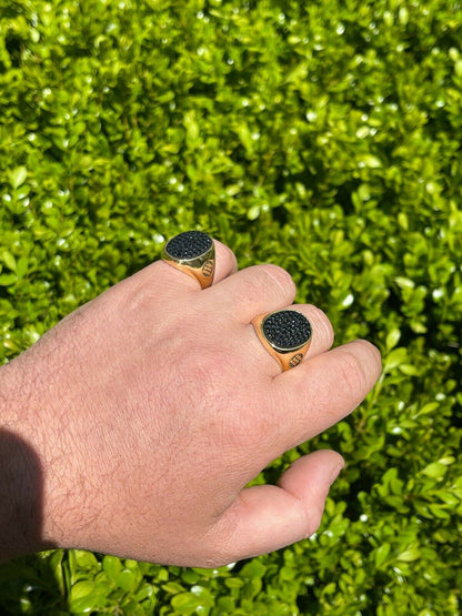 Large Mens Real 925 Sterling Silver and 14k Gold Iced Black Diamond Ring Size 7-13