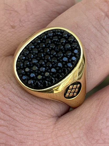 Large Mens Real 925 Sterling Silver and 14k Gold Iced Black Diamond Ring Size 7-13